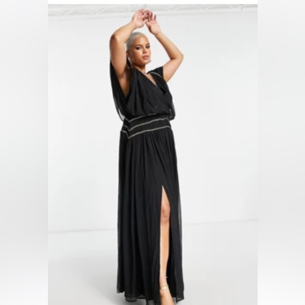 Black gown/maxi dress with gold details. ASOS
